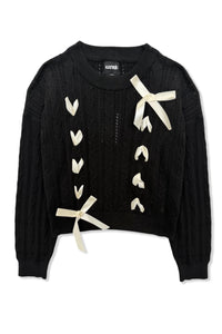 Katie J Tween Libby Ribbon Sweater in Black/White