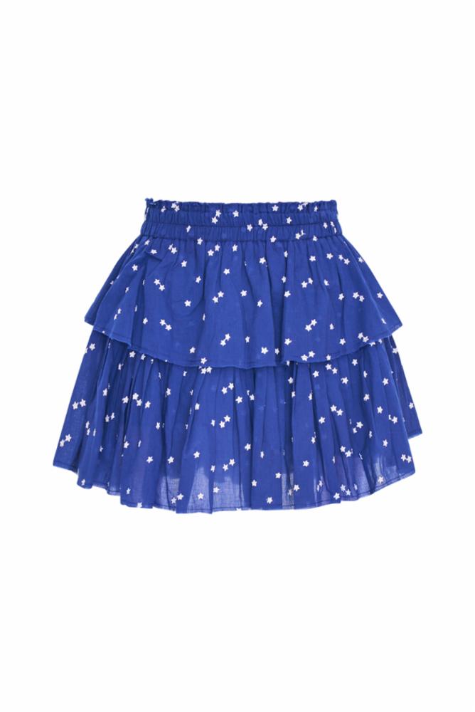 LoveShackFancy Ruffle Mini Stripe Skirt in Navy Nightfall