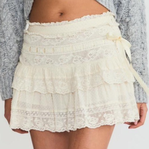 LoveShackFancy Ora Skirt in Antique White