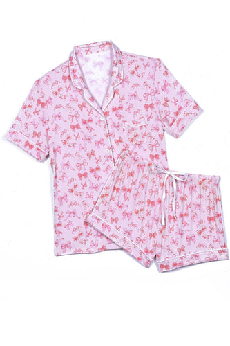 Katie J Lynn Shorts Lounge Set in Bows on Pink