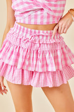 Mitylene Flounce Tiered Skort in Pink Gingham