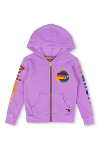 Aviator Nation Kids 5 Stripe Zip Hoodie in Neon Purple