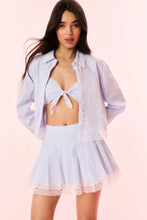 LoveShackFancy Delano Cotton Pinstripe Shirt in Sky Lagoon