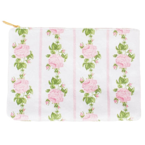Terry Flat Pouch Large in Pink Rose Vine