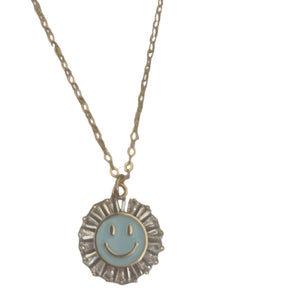 Mitylene Gold Chain Necklace with Light Blue Smiley Sun Pendant