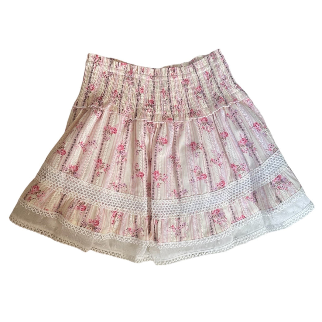 Katie J Lara Ruffle Skirt in Floral Stripe Cream