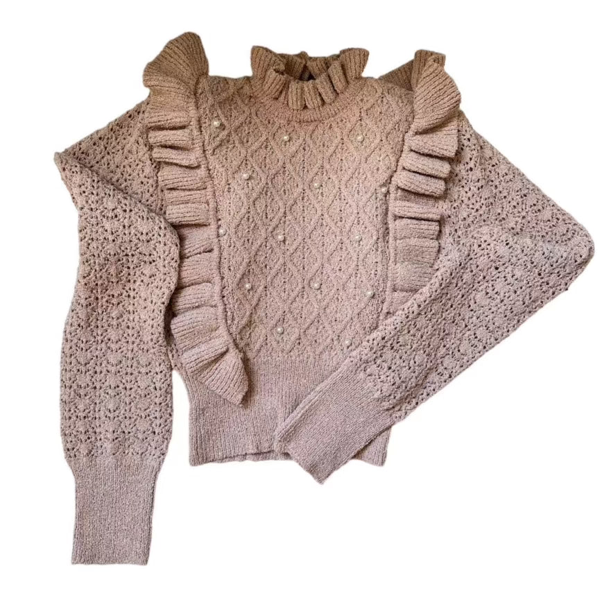 Mitylene Pearl Embellished Knit Sweater Top in Dusty Rose