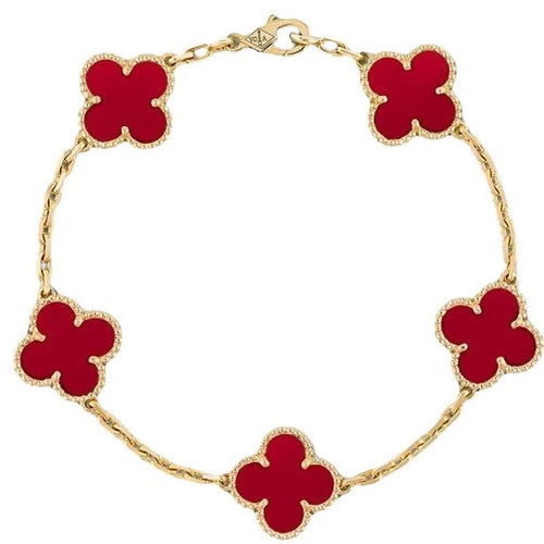 Gold Clover Bracelet in Red