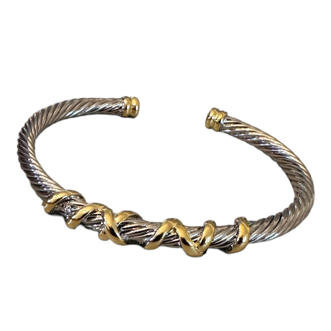 Thin Silver Cable Bracelet with Gold Wrap Around Detail