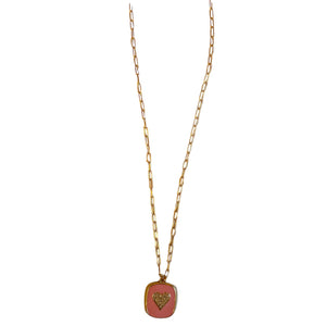 Gold Chain Necklace with Pink Pendant Heart
