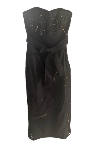 Hemant & Nandita Lani Palm Strapless Midi Dress in Black