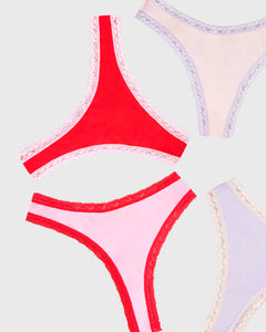 Stripe & Stare Thong Four Pack in Pink / Red