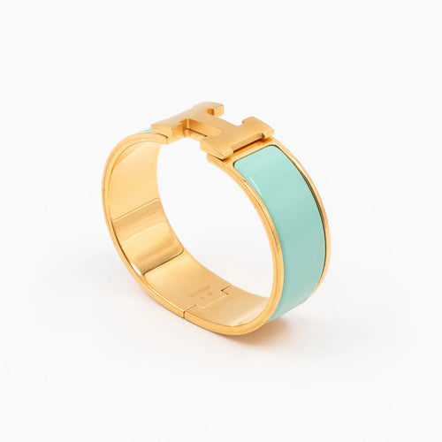 Gold H Cuff Bracelet in Mint