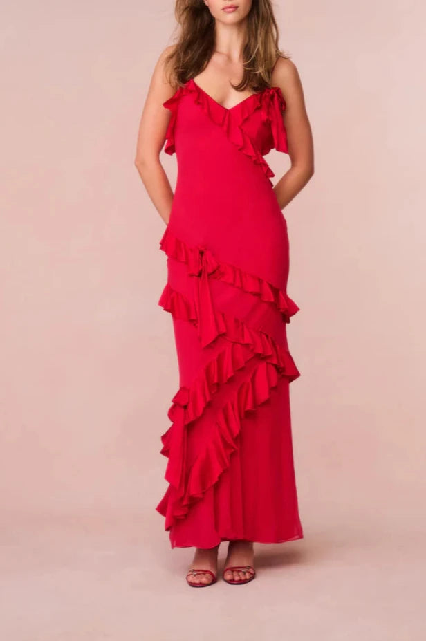 LoveShackFancy Rialto Silk Ruffle Maxi Dress