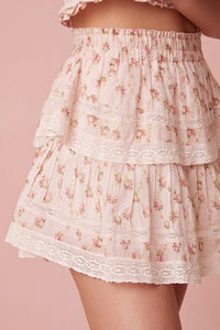 LoveShackFancy Ruffle Mini Dainty Floral Cotton Skirt in Cherry Kisses