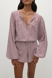 Faithfull the Brand Frida Playsuit Maia Stripe Burgundy