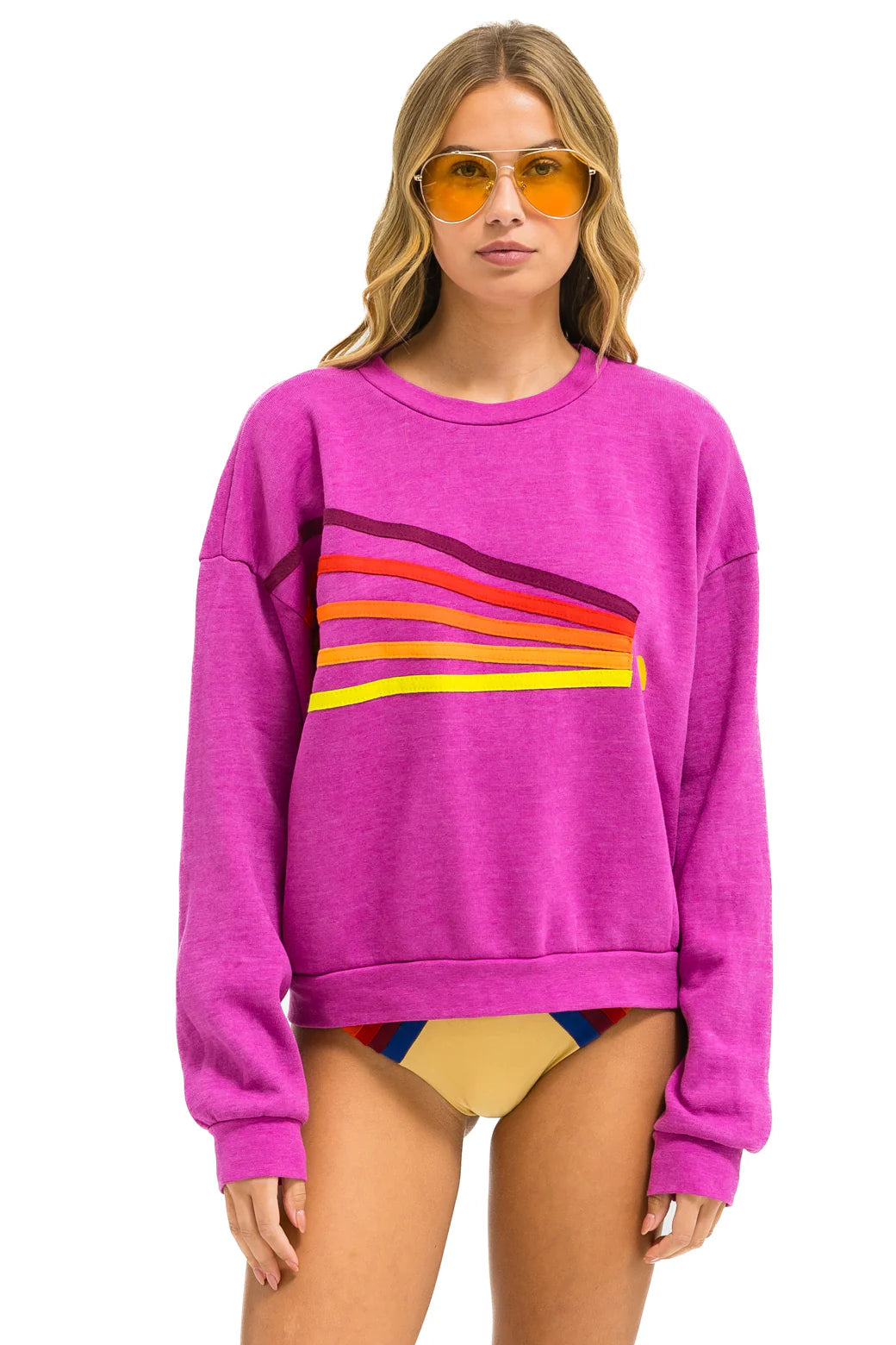 Aviator Nation Daydream Relaxed Crew Sweatshirt in Magenta