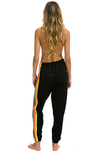 Aviator Nation 5 Stripe Sweatpants in Black/Neon Rainbow