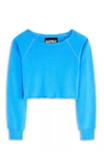 Katie J Shane Off Shoulder Crop Sweatshirt Pool Blue