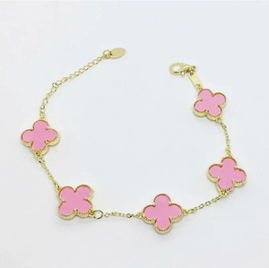 Gold Clover Bracelet in Pale Pink