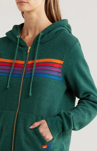 Aviator Nation 5 Stripe Zip Hoodie in Forest Green