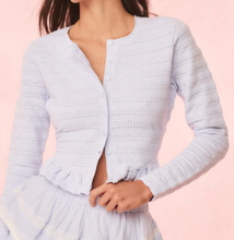 LoveShackFancy Rogan Pointelle Knit Cardigan in Morning Sky