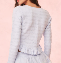 LoveShackFancy Rogan Pointelle Knit Cardigan in Morning Sky