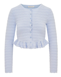 LoveShackFancy Rogan Pointelle Knit Cardigan in Morning Sky