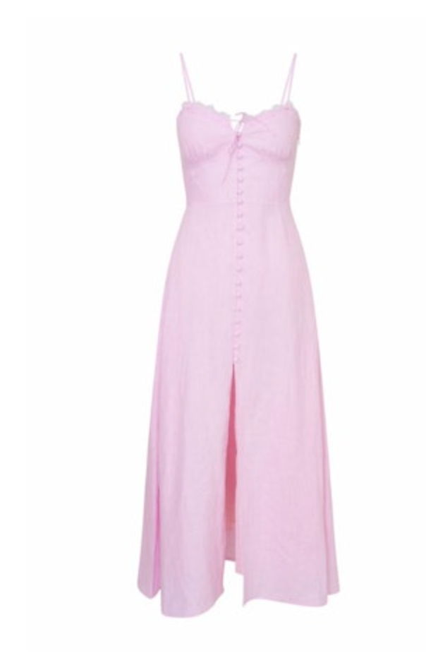 LoveShackFancy Linella Linen Smocked Maxi Dress in Ballerina Pink
