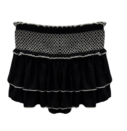Katie J Dominique Smocked Waist Ruffle Skort in Black