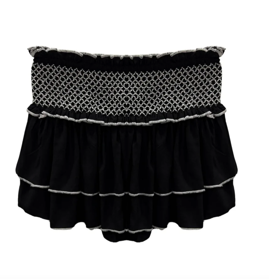 Katie J Dominique Smocked Waist Ruffle Skort in Black