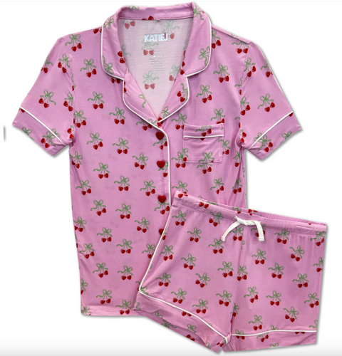 Katie J Tween Lynn Shorts Lounge Set in Cherry Bow Print