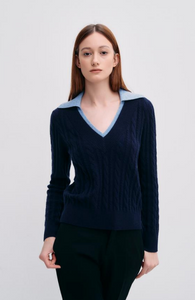 Layered V-neck Cable Knit Sweater