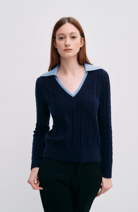 Layered V-neck Cable Knit Sweater