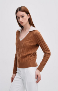 Layered V-neck Cable Knit Sweater