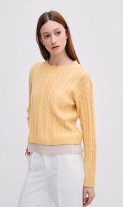 Layered Look Cable Knit Crewneck Sweater