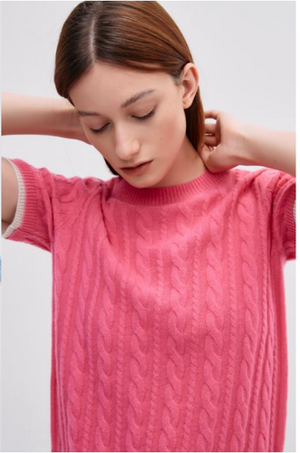 Layered Look Cable Knit Crewneck Sweater