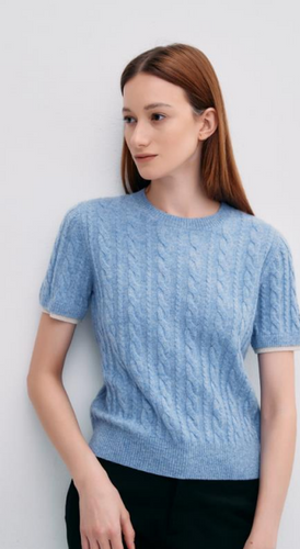 Layered Look Cable Knit Crewneck Sweater