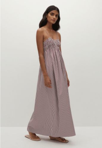 Faithfull the Brand Birgit Maxi Dress Maia Stripe Burgundy