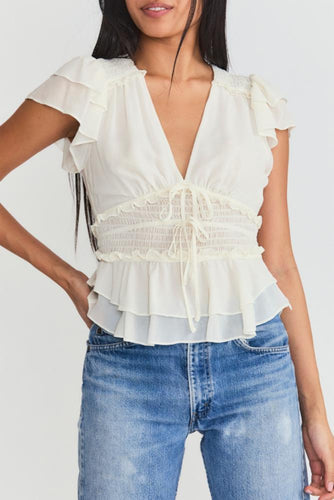 LoveShackFancy Warden Top in Antique White