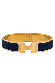 Gold H Cuff Bracelet in Navy Blue