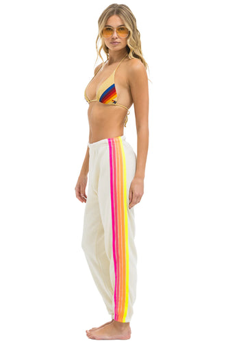 Aviator Nation 5 Stripe Sweatpants in Vintage White / Neon
