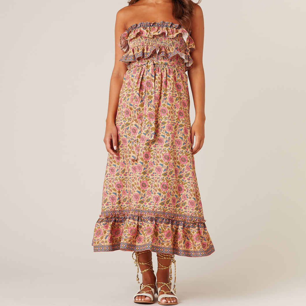 Place Nationale Roussillon Strapless Tiered Maxi Dress