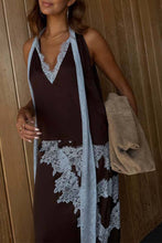 Lace-Trim Tie Neck Skirt Set