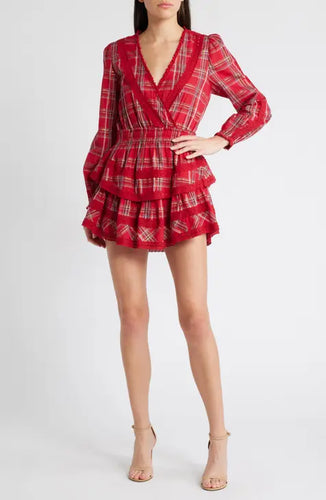 LoveShackFancy Milena Plaid Long Sleeve Minidress