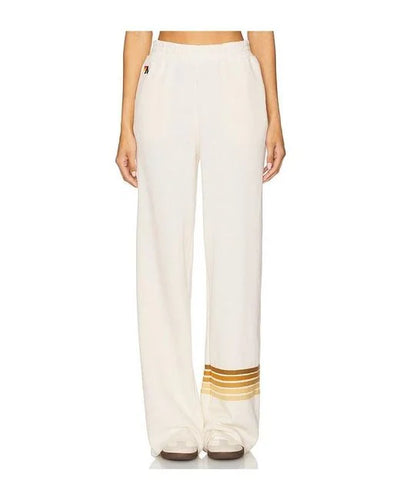 Aviator Nation Rugby Stitch Wide Leg Pocket Sweatpants - Vintage White / Brown