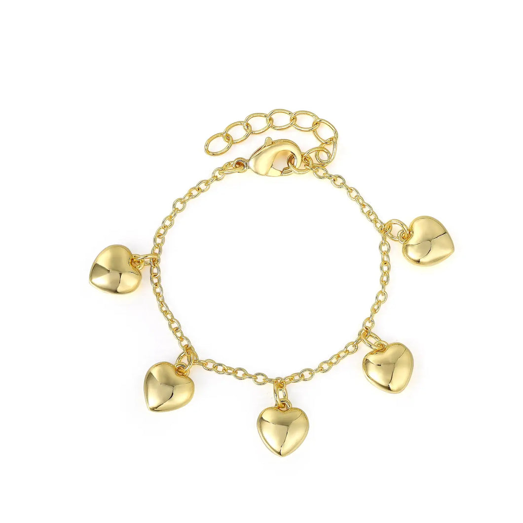 Mitylene Gold Puffy Kids Heart Charm Bracelet