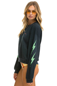 Aviator Nation Bolt 4 Relaxed Crew Sweatshirt in Charcoal / Mint