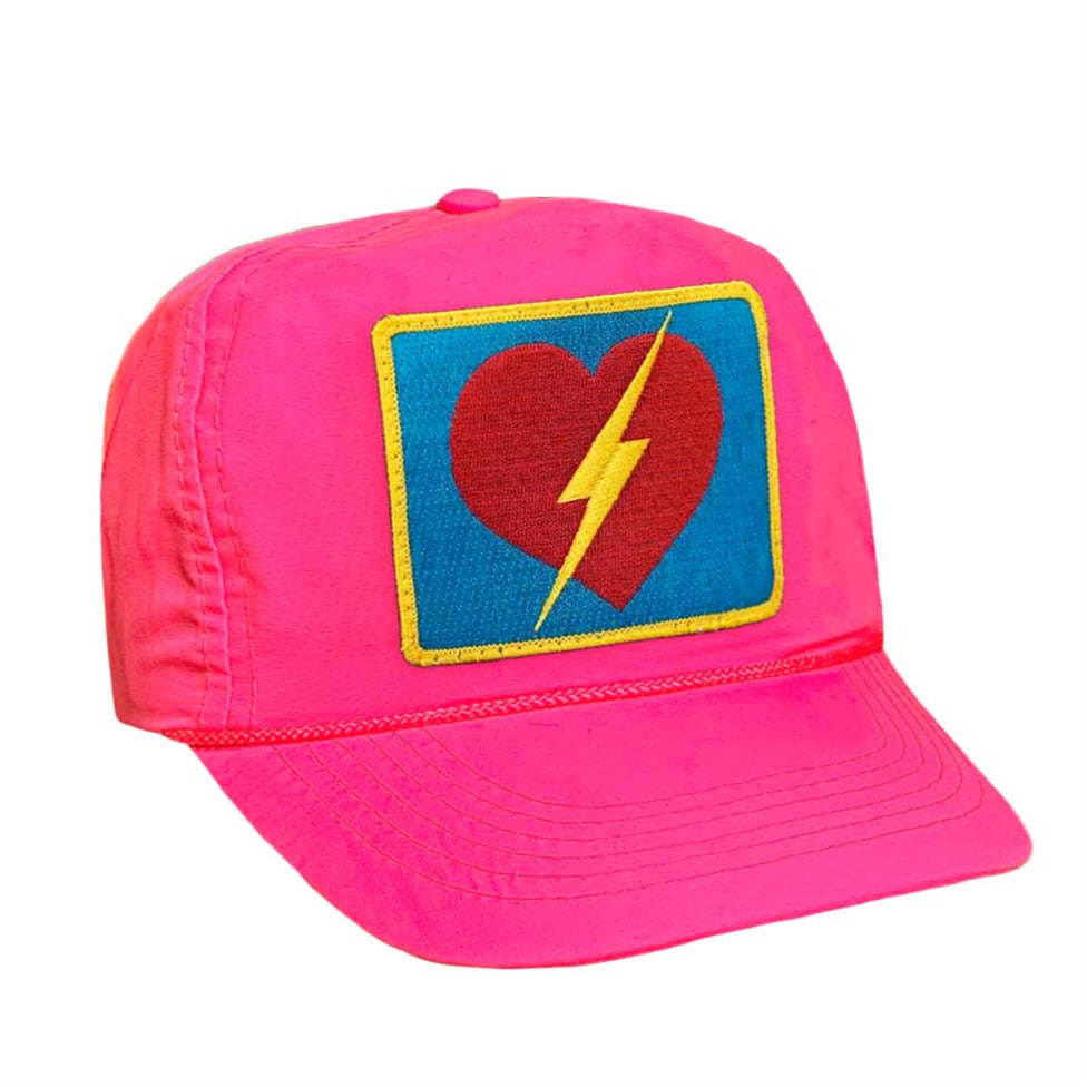 Aviator Nation Vintage Bolt Heart Trucker Hat in Neon Pink