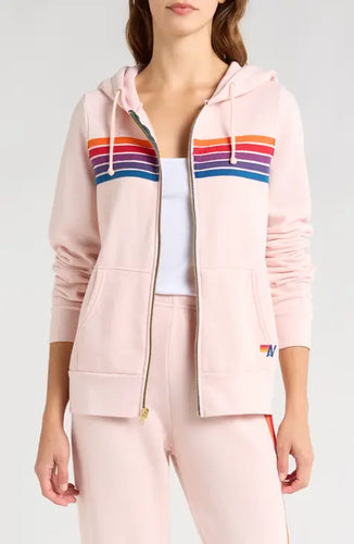 Aviator Nation 5 Neon Stripe Zip Hoodie in Light Pink